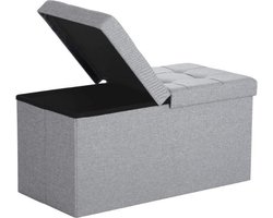 MIRA Home - Voetenbankje – Opbergbox – Modern – Linnen – Grijs – 76x38x38