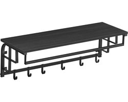 MIRA Home - Wandkapstok - Wandkapstok met hoedenplank - Wandplank - Zwart - Metaal - Hout - 30x88x27 cm