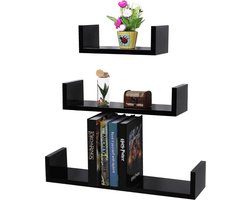 MIRA Home - Wandplank - Boekenplank - Muurplank - Fotoplank - Muurdecoratie - Set van 3 - Zwart - 60/45/30x15x10cm