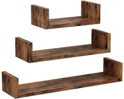 MIRA Home - Wandplank hout - Wandplank zwevend - Vintage - Donkerbruin - Hout/Metaal - 67x21.6x20.6