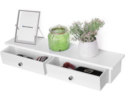 MIRA Home - Wandplank - Kruidenplank - Met Lades - Boekenplank - Fotoplank - Muurdecoratie - Wit - 65x15x10