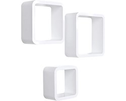 MIRA Home - Wandplank - Kubusplank - Wit - Hout - 3 stuks