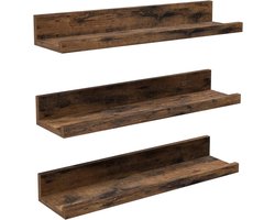 MIRA Home - Wandplank - Muurplank - Set van 3 - Vintage - Bruin - Hout - 10x38x5