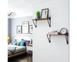 MIRA Home Wandplank Set van 2 - Industriële Boekenplank met Metalen Frame - Muurplank - Bruin 60 cm