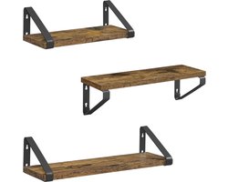MIRA Home Wandplank Set van 3 - Zwevende Plank - Hout en Metaal - Bruin Zwart - 30, 35 en 40 cm
