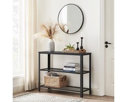 MIRA Home - Wandtafel - Sidetable Industrieel - Met 2 Gaasplanken - Bijzettafel - Haltafel - Dressoir - Salontafel - Consoletafel - Zwart Hout/Metaal - 101,5 x 35 x 80
