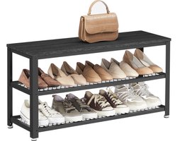 MIRA Home - XL - Schoenenbank met 3 Lagen - Industriële Uitstraling - Hout & Metalen Frame - 88x30x45 cm