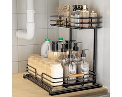 Miravo - Keuken Organizer Uitschuifbaar – Gootsteenorganizers - Gootsteenkast Organizer – Keukenkast Organizer – Kruidenrek – Opbergrek – 2-Lagen - Zwart