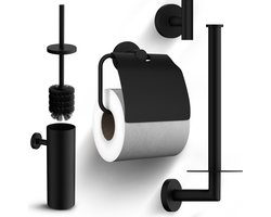Mirlux Badkameraccessoireset - Toiletborstel met houder - Toiletrolhouder - Wc Rolhouder - Handdoekhaakjes - Reserverolhouder - Zwart