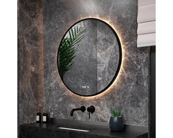 Mirlux Badkamerspiegel met LED Verlichting 80 cm Rond – 3 Lichtkleuren – Anti-Condens Wandspiegel - Mat Zwart
