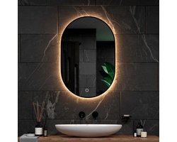 Mirlux Badkamerspiegel met LED Verlichting 90x60 cm Ovaal – 3 Lichtkleuren – Anti-Condens Wandspiegel – Digitale Klok