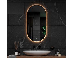 Mirlux Badkamerspiegel met LED Verlichting & Verwarming – Wandspiegel Ovaal – Zwart Frame - 100x50CM