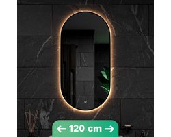 Mirlux Badkamerspiegel met LED Verlichting & Verwarming – Wandspiegel Ovaal – Zwart Frame - 120x60CM