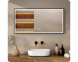 Mirlux Badkamerspiegel met LED Verlichting & Verwarming – Wandspiegel Rechthoekige – Anti Condens Douchespiegel - 120 x 60 cm - Zwart Frame