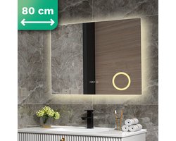 Mirlux Badkamerspiegel met LED Verlichting & Verwarming – Wandspiegel Rond – Anti Condens Douchespiegel - 80x60CM
