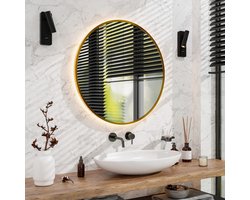Mirlux Badkamerspiegel met LED Verlichting & Verwarming – Wandspiegel Rond – Anti Condens Douchespiegel - Goud Frame - 80CM