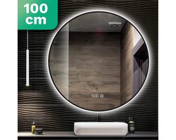 Mirlux Badkamerspiegel met LED Verlichting & Verwarming – Wandspiegel Rond – Anti Condens Douchespiegel - Mat Zwart - 100CM