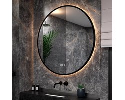 Mirlux Badkamerspiegel met LED Verlichting & Verwarming – Wandspiegel Rond – Anti Condens Douchespiegel - Mat Zwart - 120CM