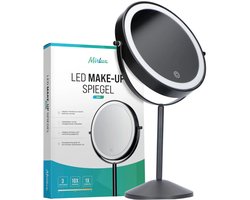 Mirlux Make Up Spiegel met LED Verlichting – 10x Vergroting – Hoogte Verstelbaar – 3 Lichtstanden – Oplaadbaar – Vergrootspiegel – Chroom