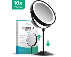 Mirlux Make Up Spiegel met LED Verlichting - 10x Vergroting Licht – Hoogte Verstelbaar - 3 Lichtstanden - Oplaadbaar - Vergrootspiegel Zwart