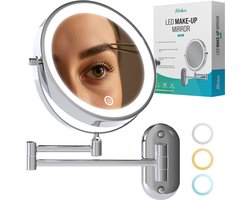Mirlux Make Up Spiegel met Led Verlichting - Oplaadbaar - 10X Vergroting - Vergrootspiegel met Licht - Scheerspiegel - Badkamerspiegel - Chroom