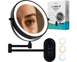 Mirlux Make Up Spiegel met Led Verlichting - Oplaadbaar - 5X Vergroting - Vergrootspiegel met Licht - Scheerspiegel - Badkamerspiegel - Zwart