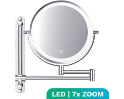 Mirlux Make Up Spiegel met Led Verlichting - Oplaadbaar - 7X Vergroting - Vergrootspiegel met Licht - Scheerspiegel - Badkamerspiegel - Chroom