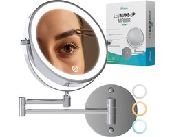 Mirlux Make-upspiegel met LED-verlichting - Oplaadbaar - 5x Vergroting - Vergrotende spiegel met licht - Scheerspiegel - Badkamerspiegel - Chroom