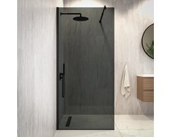 Mirlux Nova Inloopdouche – Luxe Douchewand van 6 mm Veiligheidsglas met Nano Coating – Gerookt Glas – Zwart Aluminium Frame – 90×200 cm