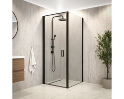 Mirlux Vela Inloopdouche – Luxe Douchecabine van 6 mm Veiligheidsglas met Nano Coating – Transparant Glas – Zwart Aluminium Frame – 90×200 cm