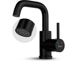 Mirlux Wastafel Kraan Zwart - Wastafel Mengkraan Badkamer - Wastafelkraan - Fonteinkraan / WC Kraan - Kraantje - Koudwaterkraan & Warmwaterkraan - Toiletkraan Koud Water & Warm Water