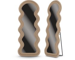 Mirlux Wavy Suede Velvet Spiegel - Passpiegel - Staand en Hangend - Wandspiegel - Make up Spiegel - 160 x 60 cm - Crèmekleurig