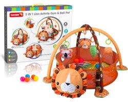 MIRO® 3-in-1 Babygym - Speelmat Baby - Speelkleed Met Boog - Baby & Kinder Speelgoed 0-6 Maanden, 1 & 2 Jaar + 30 Ballenbak Ballen Cadeau - Leeuw