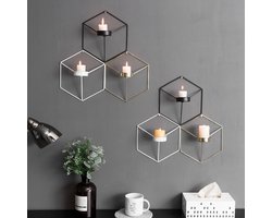 MIRO Kandelaar Waxinelichthouder Muur Wand Nordic Decoratie Set van 3 Metalen Wandkandelaars Geometrisch Smeedijzer