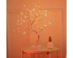 MIRO® Lichtboom Zilver - Lichttakken - Warm Wit Licht - Led USB & Batterij - Kerst - Woonkamer - Slaapkamer - Decoratie Nachtlampje - Aan & Uit Knop
