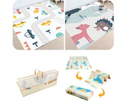 MIRO® Speelmat Baby Foam XL - Kruipmat - Opvouwbaar - Dieren & Verkeer - Kinder Speelgoed 1 Jaar - Dubbelzijdig Speelkleed - Tummy Time - Babygym 180 x 200CM - Incl. Opbergtas