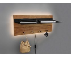 Mirrors and more - Kapstok Romy LED 75 x 30 cm 4 haken en legplank Hout