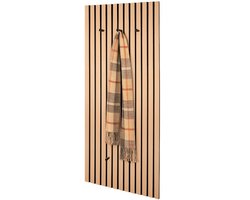 MIRRORS AND MORE MISOU Kapstok - Wandpanelen - 125x50cm - Wandkapstok - Akoestische panelen - Wanddecoratie - Lattenwand - Garderobe met 5 haken - Eiken Bruin - MDF - Vilt - GRACE