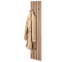 MIRRORS AND MORE MISOU Kapstok - Wandpanelen - 160x25cm - Wandkapstok - Akoestische panelen - Wanddecoratie - Lattenwand - Garderobe met 3 haken - Eiken Bruin - MDF - Vilt - GRACE