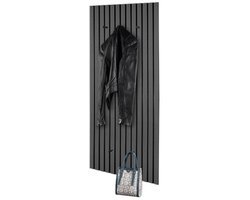 MIRRORS AND MORE MISOU Kapstok - Wandpanelen - Wandkapstok - Akoestische panelen - Wanddecoratie - Lattenwand - Garderobe met 5 haken - MDF - Vilt - 125x50cm - GRACE