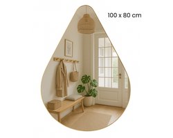 MIRRORS AND MORE MISOU - Wandspiegel - 100x80cm - Grote Organische Spiegel - Druppel - Badkamer - Goude Spiegel - metaal - BRITTA