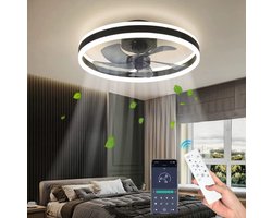 MiShar Plafond Ventilator Lamp - 51 CM - Smart Lamp - 6 Standen - 1 grote led strook - Dimbaar - Zwart - Kroonluchter LED Ventilator - Chandelier Fan - Woonkamer Lamp - Ventilator Lampen - Slaapkamer lamp - Eetkamerlamp