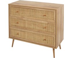 MISOU Bali Commode Ladekast - Dressoir - op Poten - met 3 Lades - Woonkamer - Opbergkast - Rotan - Hout