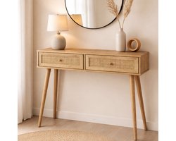 MISOU Bali Sidetable - Console tafel - Kaptafel - Make up tafel - Consoletafel - Haltafel - Woonkamer - Wandtafel - Rotan - Hout - Tafel - met Lades