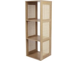 MISOU Bali Wandkast - Open - Vakkenkast - met 3 Vakken - Kast - Rotan - Hout - Opbergkast - Speelgoedkast - Boekenkast