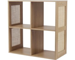 MISOU Bali Wandkast - Open - Vakkenkast - met 4 Vakken - Kast - Rotan - Hout - Opbergkast - Speelgoedkast - Boekenkast