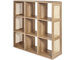MISOU Bali Wandkast - Open - Vakkenkast - met 9 Vakken - Kast - Rotan - Hout - Opbergkast - Speelgoedkast - Boekenkast