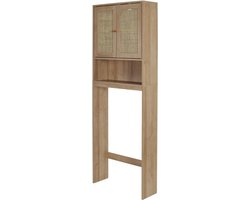 MISOU Bali WC Kast - Wasmachinekast - Bovenkast - Toiletkastje - Badkamerdressoir - Meubel - Kastje - Toiletrolhouder - Rotan - Hout