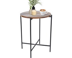 MISOU Bijzettafel - Salontafel - Metaal met Acacia Hout - 40X48CM - Bijzettafeltje