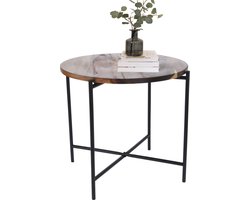 MISOU Bijzettafel - Salontafel - Metaal met Acacia Hout - 45X38CM - Bijzettafeltje
